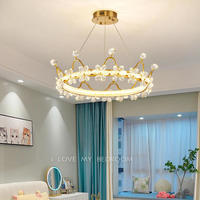 Lustre pour chambre à coucher, luminaire suspendu rond à LED, chambre d'enfant, couronne de princesse, filles, moderne, K9, cristal doré, fleurs, lampes de plafond