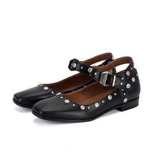 Fibbia personalizzata quadrata con <span class=keywords><strong>punta</strong></span> quadrata <span class=keywords><strong>ballerine</strong></span> Mary Janes <span class=keywords><strong>ballerine</strong></span> con spalline eleganti tacco basso comode <span class=keywords><strong>borchie</strong></span> scarpe da Ballerina - Product Image 3