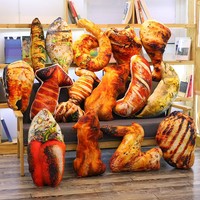 Coussin de dossier réaliste en peluche style TikTok, motif jambe de poulet, aile de poulet, poisson grillé - Rembourrage doux en coton PP - Livraison directe