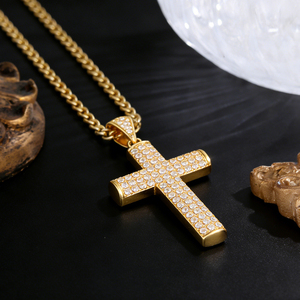 18K Gold Plated <b>Cross</b> Pendant Necklace Iced Out 5A Cubic Zirconia Crucifix 24inch Rope <b>Chain</b> Stainless Steel Hip Hop Jewelry - Product Image 4