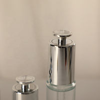 Flacon de sérum en verre cylindrique haut et fin de 15 ml et 30 ml, design portable avec bouchon compte-gouttes à pression, couleur argent, emballage de luxe pour soins de la peau