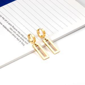Boucles d'oreilles pendantes rectangulaires creuses en acier inoxydable plaqué or 18 carats style Hip Hop, bijoux géométriques chics pour femmes - Product Image 3