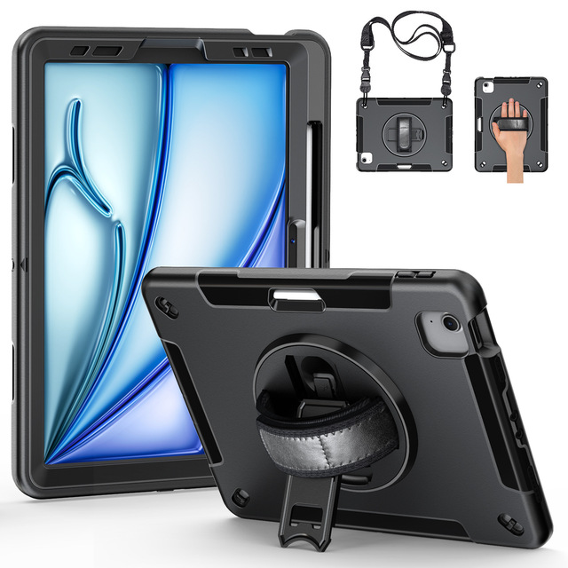 Latest 360 Rotating Shockproof Heavy Duty for iPad Air 6 Case 11 Inch M2 2024 Rugged Tablet Cover with Hand Strap Shoulder Strap