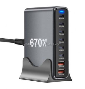 670W Multi Port 8-port USB GaN Fast Charging Desktop Charger <b>Adapter</b> 140W Laptop and Tablet Fast Charger - Product Image 1