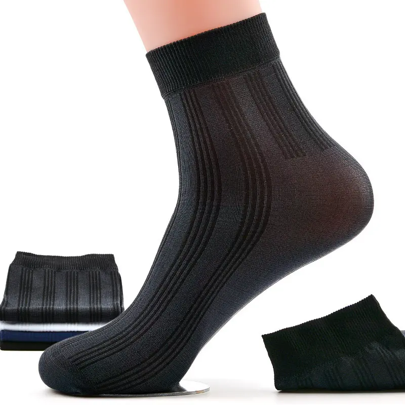 thin sheer transparent ankle white black dress office men's silk socks 10 pairs set breathable deodorant summer