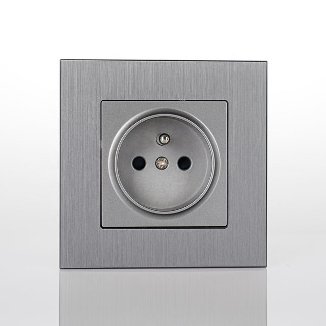 Brushed Aluminum Panel French Type E Plug Wall Socket Flush Mounted Power Outlet Black Gold Grey Electrical Outlets