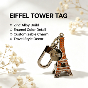 Breloque souvenir de voyage en métal 3D, étiquette métallique personnalisée en alliage avec clip pour sac à main et vêtements - Product Image 1