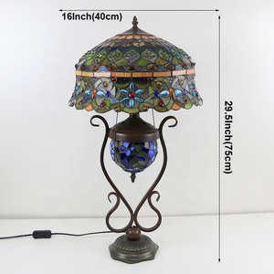 LongHuiJing 16Inch Wholesales Flower Stained Glass Lamp Tiffany Style Desk <b>Lights</b> With Colored Glass <b>Lighted</b> Base Home <b>Decor</b> - Product Image 3
