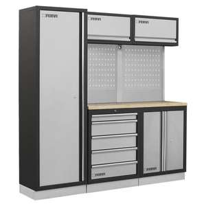 FERVI - A007C Meuble d'atelier modulaire avec plans de travail en bois 1960x498x2000mm - EAN 8012667301309 WORKSHOP STORAGE - Product Image 1