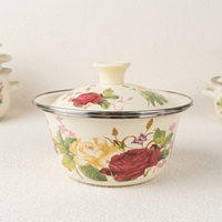 Couvercle de pot/bol en porcelaine émaillée résistant à la chaleur, compatible four, pour camping extérieur, style américain, alimentation directe usine