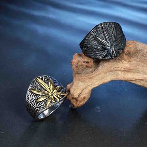 316L Stainless Steel Leaf Coconut Palm <b>Ring</b> Two Tone Retro Hip Hop Carved <b>Rings</b> <b>Men</b> Women Vintage Geometric Plant Jewelry - Product Image 5