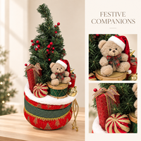 Arbre de Noël artificiel en tissu de 60 cm (23,6 pouces) avec base en forme de tambour et cadeaux, décoration de sol pour les fêtes
