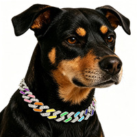 Collier pour animaux de compagnie (chien, chat) en maille cubaine de 12 mm, entièrement serti de diamants et émail coloré, bijou tendance