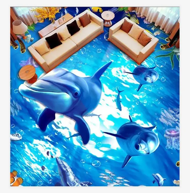 Pantalla de fondo personalizada para piscina, azulejos de cerámica pulidos de porcelana 3d con apariencia de pez oceánico
