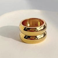 13mm breiter Edelstahl glattes Ehering Mode Damen schmuck Wasserdichter 18 Karat vergoldeter klobiger Doppel kuppel ring für Frauen