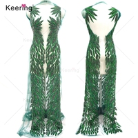 Applique de robe de mariée vintage de luxe, verte, rouge, argentée, avec strass, perles, pour toute la robe, WDP-076-3
