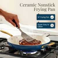 Poêle à frire OEM bleue, poêle à œufs saine en aluminium avec revêtement céramique antiadhésif, poignée en acier inoxydable, poêle à omelettes, compatible four