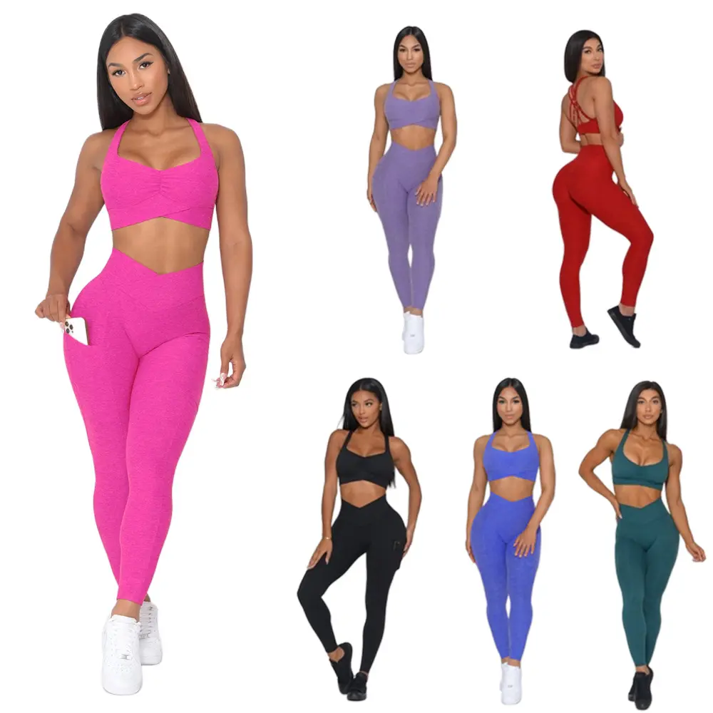 Conjuntos de Yoga Mulheres Sutiã Esportivo Fitness Yoga Calças Leggings Set Ginásio Correndo Tenue De Sport Femme Sport Suit Set