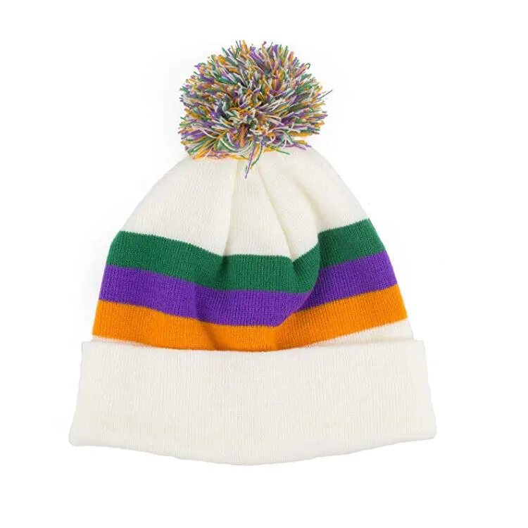 หมวกคาร์นิวัลของ Mardi Gras,หมวกไหมพรมถักสีสันสดใสใส่ได้ทั้งชายและหญิงแฟชั่นสไตล์สหรัฐอเมริกาสำหรับฤดูหนาวฤดูใบไม้ผลิ