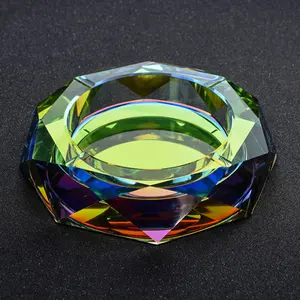 Cenicero de cristal Jadevertu K9, Cenicero de cristal octtangle, corte geométrico hecho a mano, placa de color, artesanía, regalo de negocios