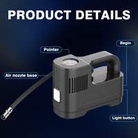 150PSI High Power Copper Nozzle Multifunction Portable Lighting Tire Pressure Pointer Hand Vehicle Wired Tyre Inflator