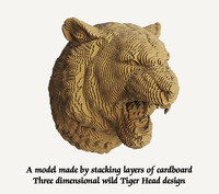 Décoration murale en carton ondulé 3D en forme de tête de tigre, modèle de puzzle DIY, non peint, à assembler, artisanat éducatif