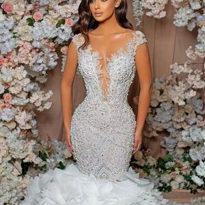 Jancember RSM67291cheep avorio di alta qualità profondo scollo a v pizzo con perline <span class=keywords><strong>sirena</strong></span> abito <span class=keywords><strong>da</strong></span> sposa - Product Image 1