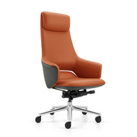 Chaise de bureau exécutive contemporaine ergonomique en cuir avec appui-tête fixe, accoudoirs fixes, rotation à 360°, dossier haut et large pour bureau à domicile