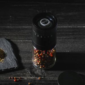Adjustable Ring <b>Pepper</b> Mill Salt <b>Grinder</b> Set Lithium Battery Powered Eco-Friendly Glass Kitchen Tools Coarseness Option Box LFGB - Product Image 4