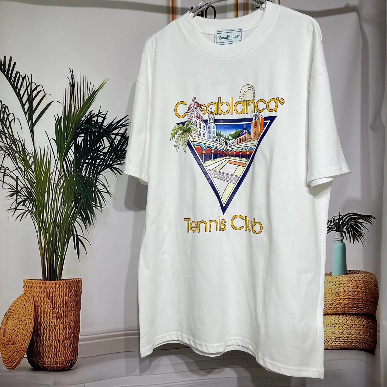 Casablanca mùa hè mới Ngắn Tay Áo T-shirt của nam giới và phụ nữ cùng một phong cách vài ngực thư mẫu in ấn