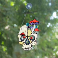 Attrape-soleil gothique style Art Déco en vitrail, motif champignon, Halloween, corbeaux, fantôme, sombre, logo personnalisable, décoration carrée/ronde