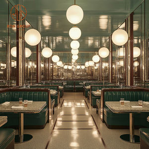 Set di Arredamento Moderno per Caffetteria e Ristorante: Tavoli da Pranzo con Base in Metallo, Sedute in Pelle Verde e <span class=keywords><strong>Divano</strong></span> Curvo in Pelle - Product Image 4