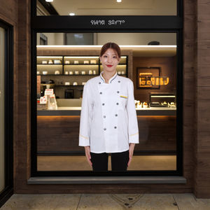 Vêtements de <span class=keywords><strong>chef</strong></span> en sergé à manches longues unisexe, vêtements de travail automne-hiver auto-produits pour hommes et femmes, restaurant, cuisine, pâtisserie - Product Image 2