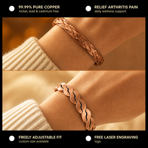 Bracelet manchette torsadé poli en cuivre pur, ajustable, pour femmes et hommes, bijoux personnalisés de guérison - Product Image 2