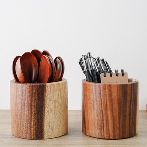 برميل خشبي مستدير من خشب السنط الصديقاني الصديقاني أنيق ومنظم للكتابة - Product Image 5