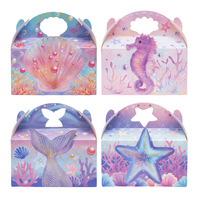 Nouvelle Arrivée Boîte à Gâteau Surprise de Luxe Blanche en Carton, Motif Dessin Animé Sirène, Étoile de Mer et Coquillage, Effet Laser Irisé, Portable, pour Fêtes