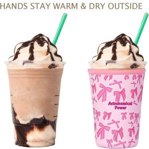 Manchon thermique en cuir pour tasses à café, bouteilles de thé au lait et de boissons, résistant aux chutes et au froid, avec motif nœud, style américain - Product Image 2