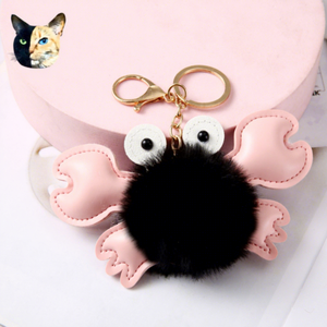 Lindo Llavero de Cangrejo con Pompón, Bola de Peluche Suave de Piel Sintética, Colgante de Cuero PU <span class=keywords><strong>para</strong></span> Bolsos, Carteras y Decoración de Coche, Lindo Regalo - Product Image 1