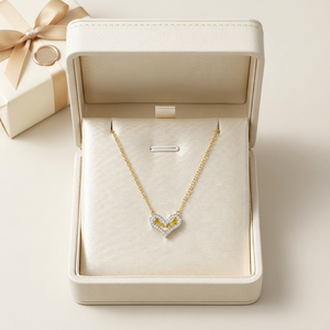 Nouveau produit : Collier en or jaune massif 14 carats avec cœur cannelé et diamants, gravé par CNC, bijoux raffinés pour femme, idéal pour un anniversaire. - Product Image 4