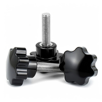 Bouton à sept branches en plastique noir sur mesure M6 M8 M10, vis de serrage à poignée filetée en acier inoxydable zingué, acier au carbone pour