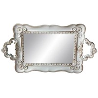 Plateau décoratif de luxe européen en plastique, style Art Déco, fait main, avec miroir, double poignée, cadre orné blanc et or, pour décoration de mariage et de banquet