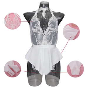 Pagliaccetto da donna trasparente e aperto per donne con bretelle in pizzo con bretelle a triangolo solido - Product Image 4