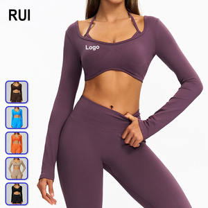 RUIQUWIN Women's Custom Seamless Workout Top Slim Fit Long Sleeve Yoga <b>Shirt</b> High Stretch Front Logo for Running Gym Exercise - Product Image 1