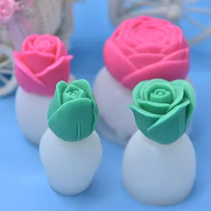 Varios tamaños forma de flor 3D vela perfumada DIY molde de silicona Fondant pastel molde de vela de silicona para decoración del hogar
