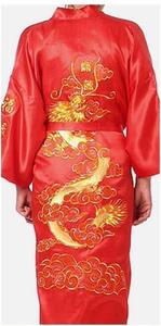 Robe de Nuit <span class=keywords><strong>Homme</strong></span> Ecowalson en Soie Satinée Style <span class=keywords><strong>Kimono</strong></span> <span class=keywords><strong>Chinois</strong></span>, Broderie Dragon - Product Image 5