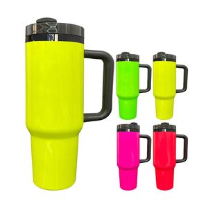 Vasos de 40 oz con Asa, Tapa y Pajita, en Colores Neón con Base Negra Plateada, Grabado Láser, para Deportes al Aire Libre y Viajes - Product Image 2