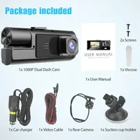 Caméra de tableau de bord de voiture 3 objectifs 2 pouces HD 1080P, enregistreur vidéo double objectif 1080P, boîte noire vision nocturne, vente en gros