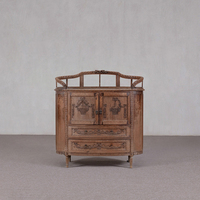 Aparador de Estilo Luis XVI Francés con Rieles Tallados a Mano, Mueble de Madera Maciza Curvada de 2 Puertas y 2 Cajones, Buffet Vintage
