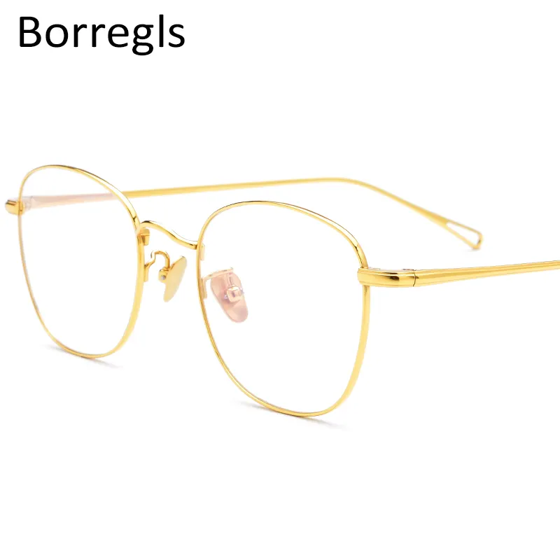 Borregls Pure Titanium Glasses Women Retro Prescription Eyeglasses Men Spectacles Myopia Optical Eyewear 1887