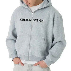 Nouveau sweat à capuche double épais 100 % coton avec fermetures éclair, coupe unisexe, anti-plis, poche imprimée, ODM - Product Image 1